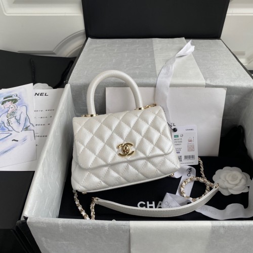 Chanel Coco Mini-Überschlagtasche mit Top-Griff AS2215 weiß
