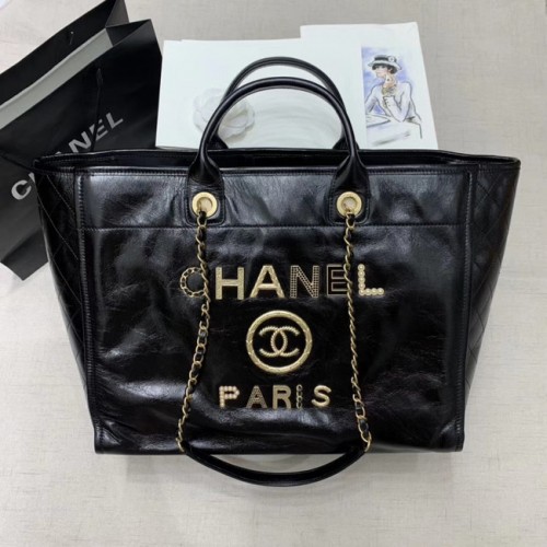 Chanel Rindsleder Einkaufstasche A66942 schwarz