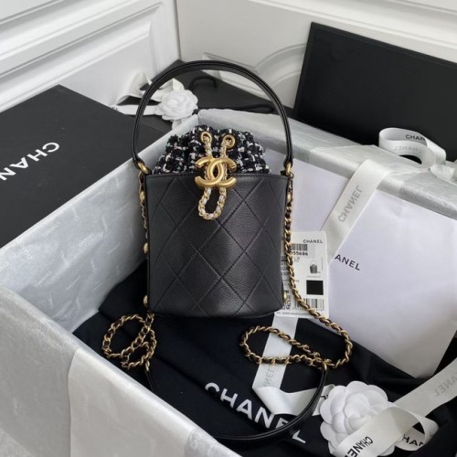 Chanel Tasche mit Kordelzug Lammleder Gold Metal AS6695 schwarz