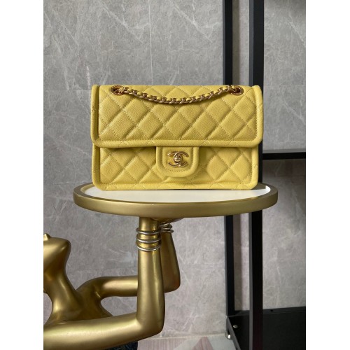 Chanel Überschlagtasche genarbtes Kalbsleder AS2357 gelb