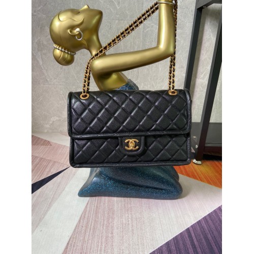 Chanel Überschlagtasche genarbtes Kalbsleder AS2358 schwarz
