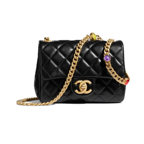 Chanel Klappentasche Lammleder Harz Goldfarbenes Metall AS2379 Schwarz