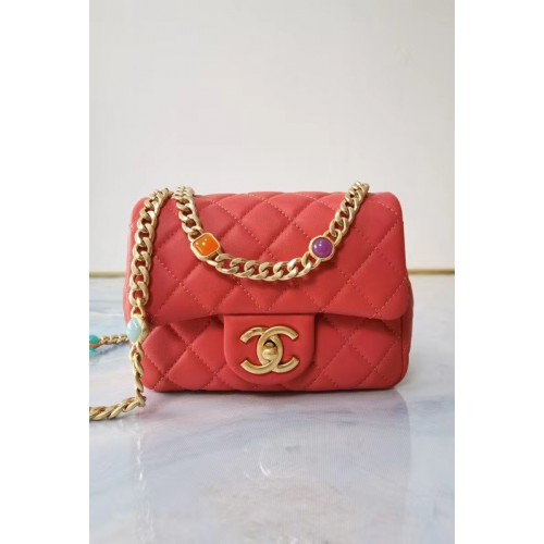 Chanel Klappentasche Lammleder Harz goldfarbenes Metall AS2379 rot