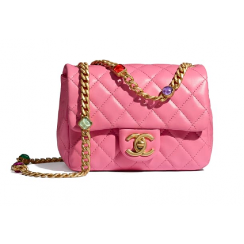 Chanel Klappentasche Lammleder Harz goldfarbenes Metall AS2379 Pink