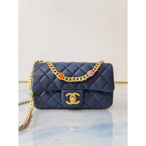 Chanel Klappentasche Lammleder Harz goldfarbenes Metall AS2380 Navy
