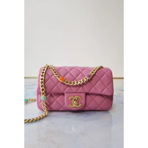 Chanel Klappentasche Lammleder Harz goldfarbenes Metall AS2380 Pink