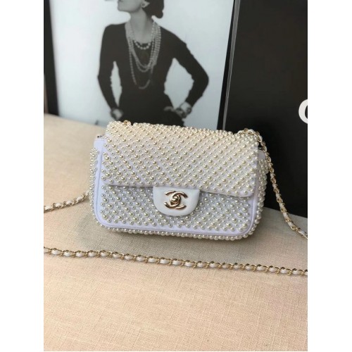 Chanel Überschlagtasche Perlentasche A1116 Weiß