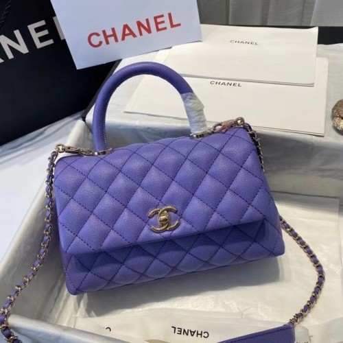 Chanel Klappentasche mit Griff oben A92990 lila