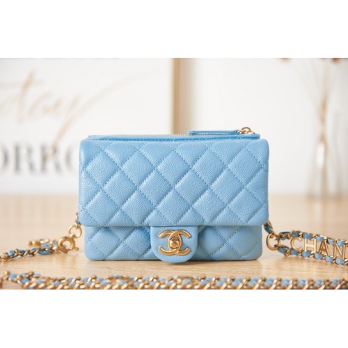 Chanel Tasche aus genarbtem Kalbsleder AS3225 hellblau