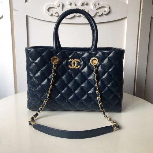 Chanel große Einkaufstasche Aged Calfskin Gold-Ton Metal A57974 Blau
