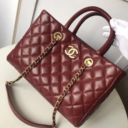 Chanel große Einkaufstasche Aged Calfskin Gold-Ton Metal A57974 Burgund