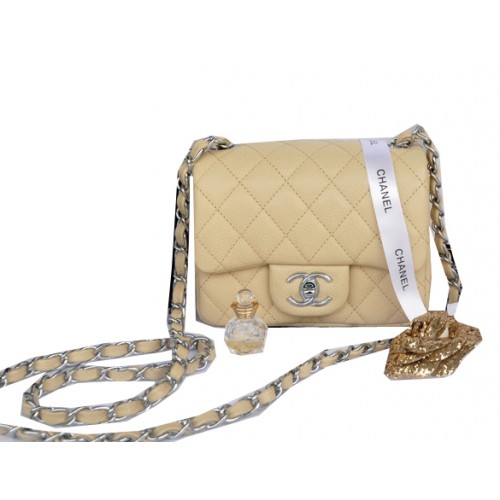 Chanel Mini Classic Flap Bag Apricot Cannage Muster 1115 Silber