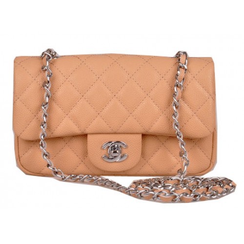 Chanel Mini Classic Flap Bag Apricot Cannage Muster 1117 Silber