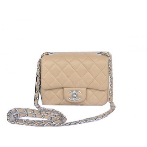 Chanel Mini Classic Flap Bag Aprikose Original Sheekskin CHA1115 Silber
