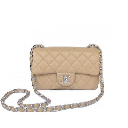 Chanel Mini Classic Flap Bag Aprikose Original Sheekskin CHA1116 Silber