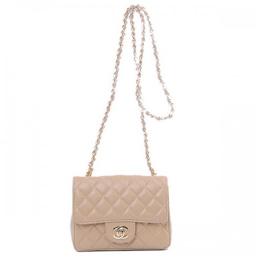 Chanel Mini Classic Flap Bag Apricot Sheekskin 1115 Gold