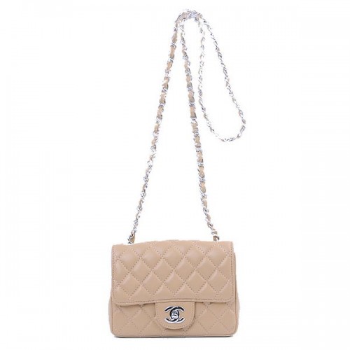Chanel Mini Classic Flap Bag Apricot Sheekskin 1115 Silber