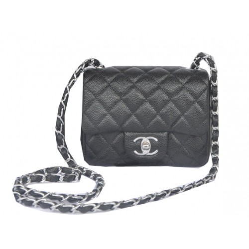 Chanel Mini Classic Flap Bag Schwarz Cannage Muster 1115 Silber