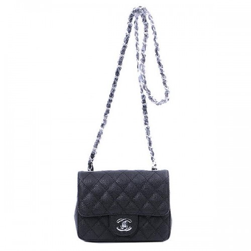 Chanel Mini Classic Flap Bag Schwarz Cannage Muster 1115 Silber