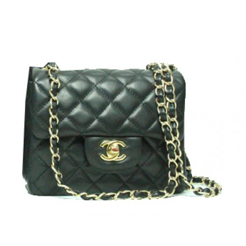 Chanel Mini Classic Flap Bag Schwarzes Leder 1115 Goldkette
