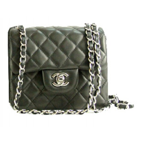 Chanel Mini Classic Flap Bag Schwarzes Leder 1115 Silberkette