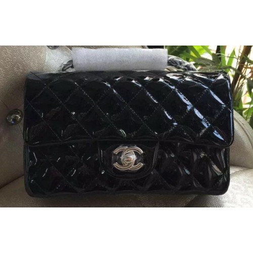 Chanel Mini Classic Flap Bag Schwarz Original Patent A1116 Silber