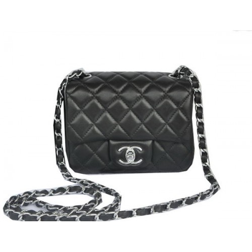Chanel Mini Classic Flap Bag Schwarz Original Sheekskin CHA1115 Silber