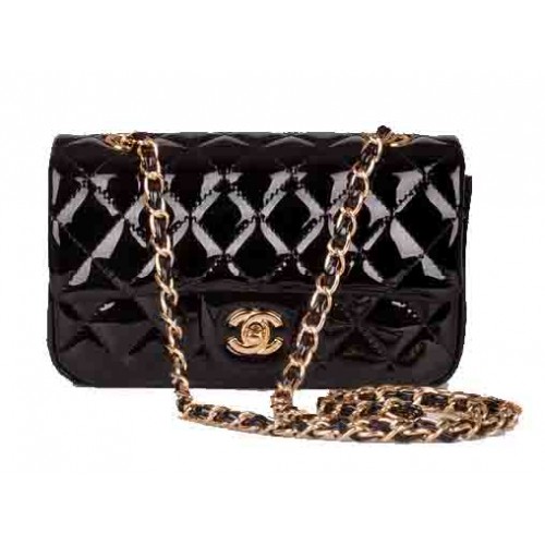 Chanel Mini Classic Flap Bag Schwarzes Lackleder 1117 Gold
