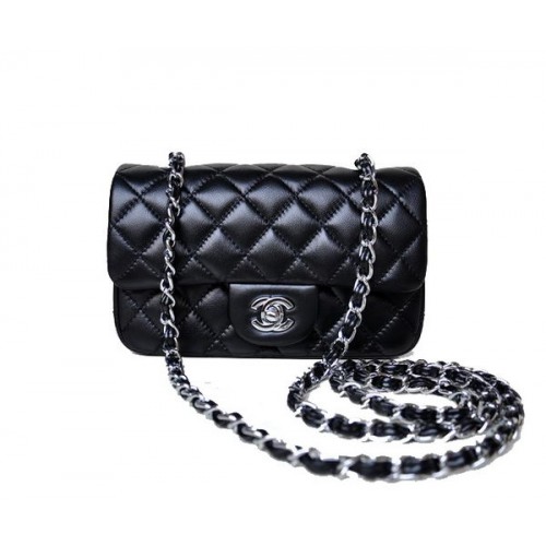 Chanel Mini Classic Flap Bag Schwarzes Schafsleder 1117 Silber