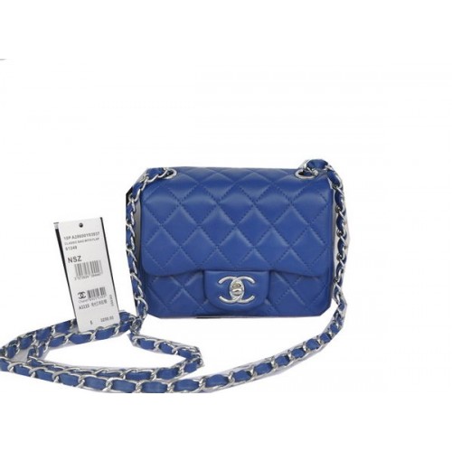 Chanel Mini Classic Flap Bag Blau Original Sheekskin CHA1115 Silber