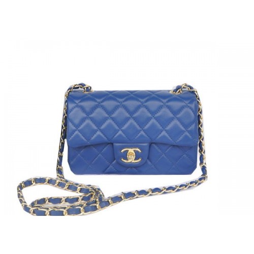 Chanel Mini Classic Flap Bag Blau Original Sheekskin CHA1116 Gold