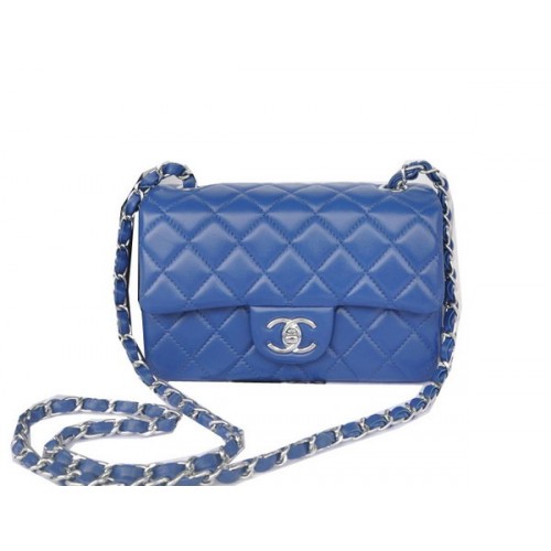 Chanel Mini Classic Flap Bag Blau Original Sheekskin CHA1116 Silber