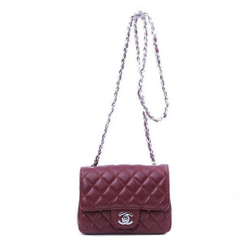 Chanel Mini Classic Flap Bag Burgund Sheekskin 1115 Silber
