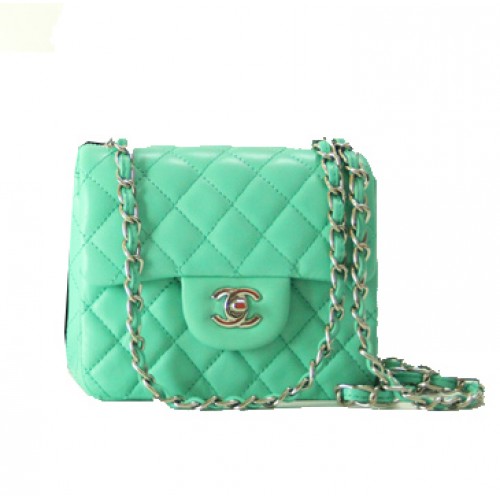 Chanel Mini Classic Flap Bag Grünes Leder 1115 Silberkette