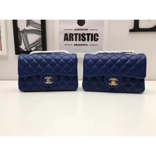Chanel Mini Classic Flap Bag Original Schaffell Leder A1116 Blau