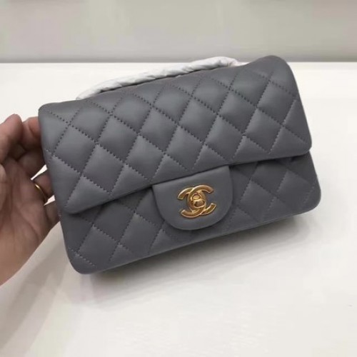 Chanel Mini Classic Flap Bag Original Schaffell Leder A1116 Grau