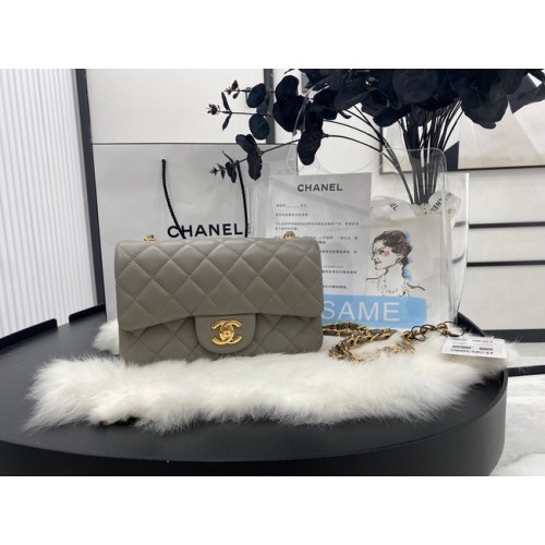 Chanel Mini Classic Flap Bag Original Schafsleder A1116 grau & goldfarbenes Metall