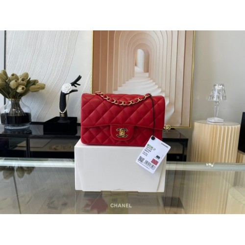 Chanel Mini Classic Flap Bag Original Schafsleder A1116 rot & goldfarbenes Metall