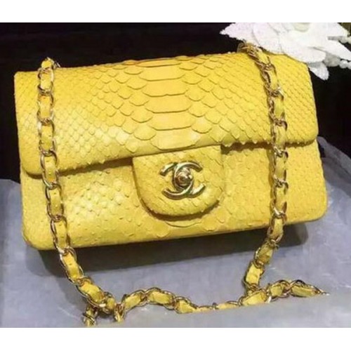 Chanel Mini Classic Flap Bag Original Schlangenleder A1116 Gelb