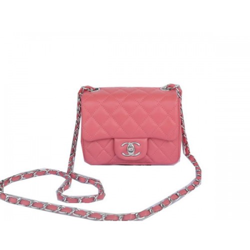 Chanel Mini Classic Flap Bag Pink Original Sheekskin CHA1115 Silber
