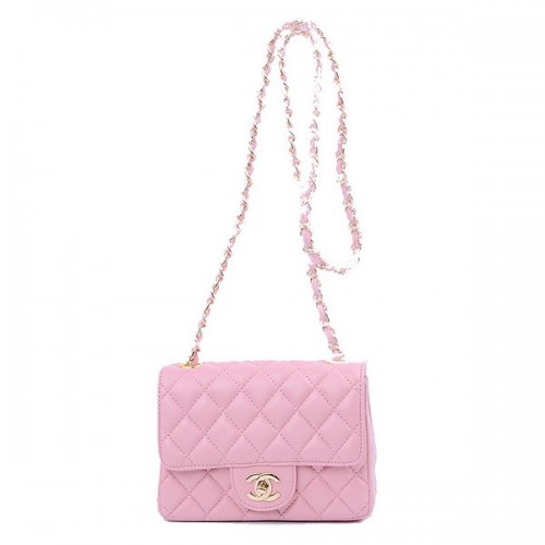 Chanel Mini Classic Flap Bag Pink Sheekskin 1115 Gold