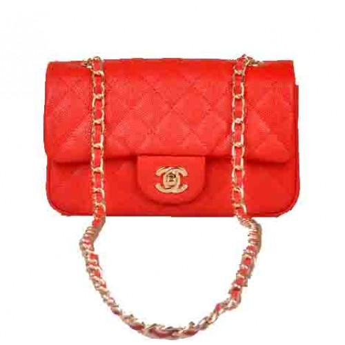 Chanel Mini Classic Flap Bag Rotes Cannage-Muster 1117 Gold