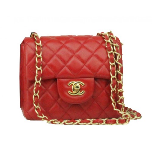 Chanel Mini Classic Flap Bag Rotes Leder 1115 Goldkette