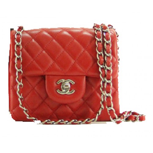Chanel Mini Classic Flap Bag Rotes Leder 1115 Silberkette