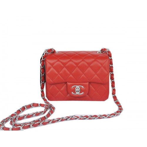 Chanel Mini Classic Flap Bag Rot Original Sheekskin CHA1115 Silber
