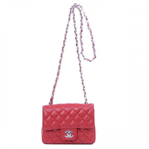 Chanel Mini Classic Flap Bag Red Sheekskin 1115 Silber