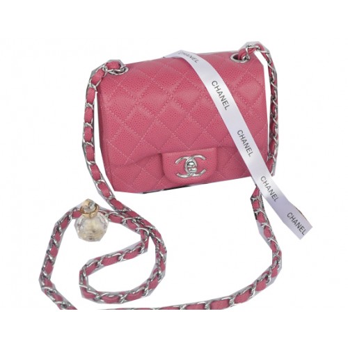 Chanel Mini Classic Flap Bag Rose Cannage Muster 1115 Silber