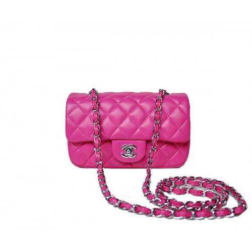 Chanel Mini Classic Flap Bag Rose Sheekskin 1117 Silber