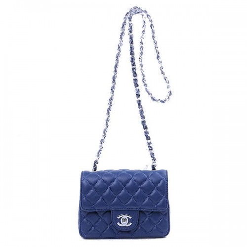 Chanel Mini Classic Flap Bag Königsblaues Schafsleder 1115 Silber