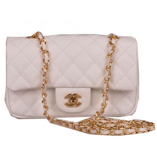 Chanel Mini Classic Flap Bag Weiß Cannage Muster 1117 Gold